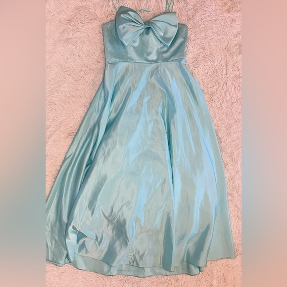 NWOT MAC DUGGAL Aqua Blue Strapless A-Line Large Accent Bow Ballgown Sz 12 - Picture 4 of 7